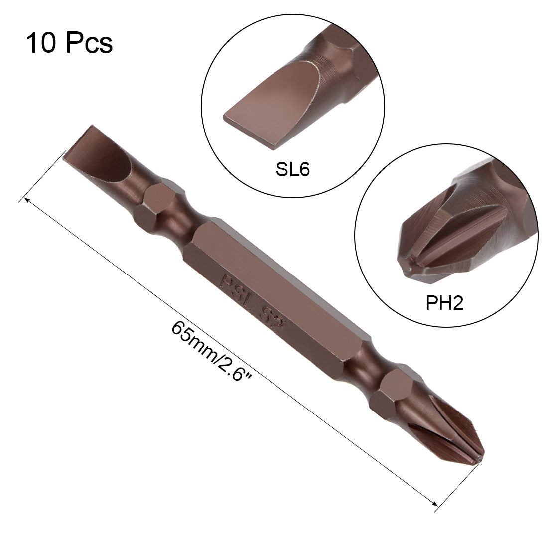 Harfington 10 Pcs PH2/SL6 Magnetic Double Ended Screwdriver Bits, 1/4 Inch Hex Shank 2.56-inch Length S2 Power Tool (Red)