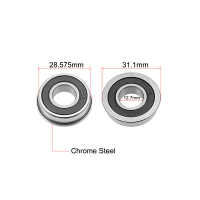 Harfington FR8-2RS Flange Ball Bearing 1/2"x1-1/8"x5/16" Shielded Chrome Bearings 4pcs