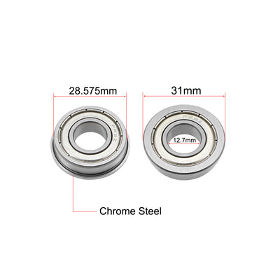 Harfington FR8ZZ Flange Ball Bearing 1/2"x1-1/8"x5/16" Shielded Chrome Bearings 2pcs