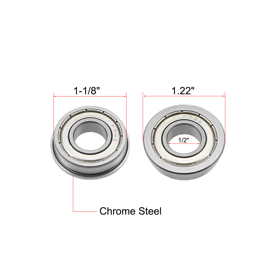 Harfington FR8ZZ Flange Ball Bearing 1/2"x1-1/8"x5/16" Shielded Chrome Bearings 4pcs