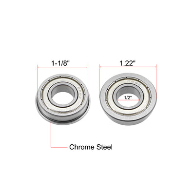 Harfington FR8ZZ Flange Ball Bearing 1/2"x1-1/8"x5/16" Shielded Chrome Bearings 4pcs