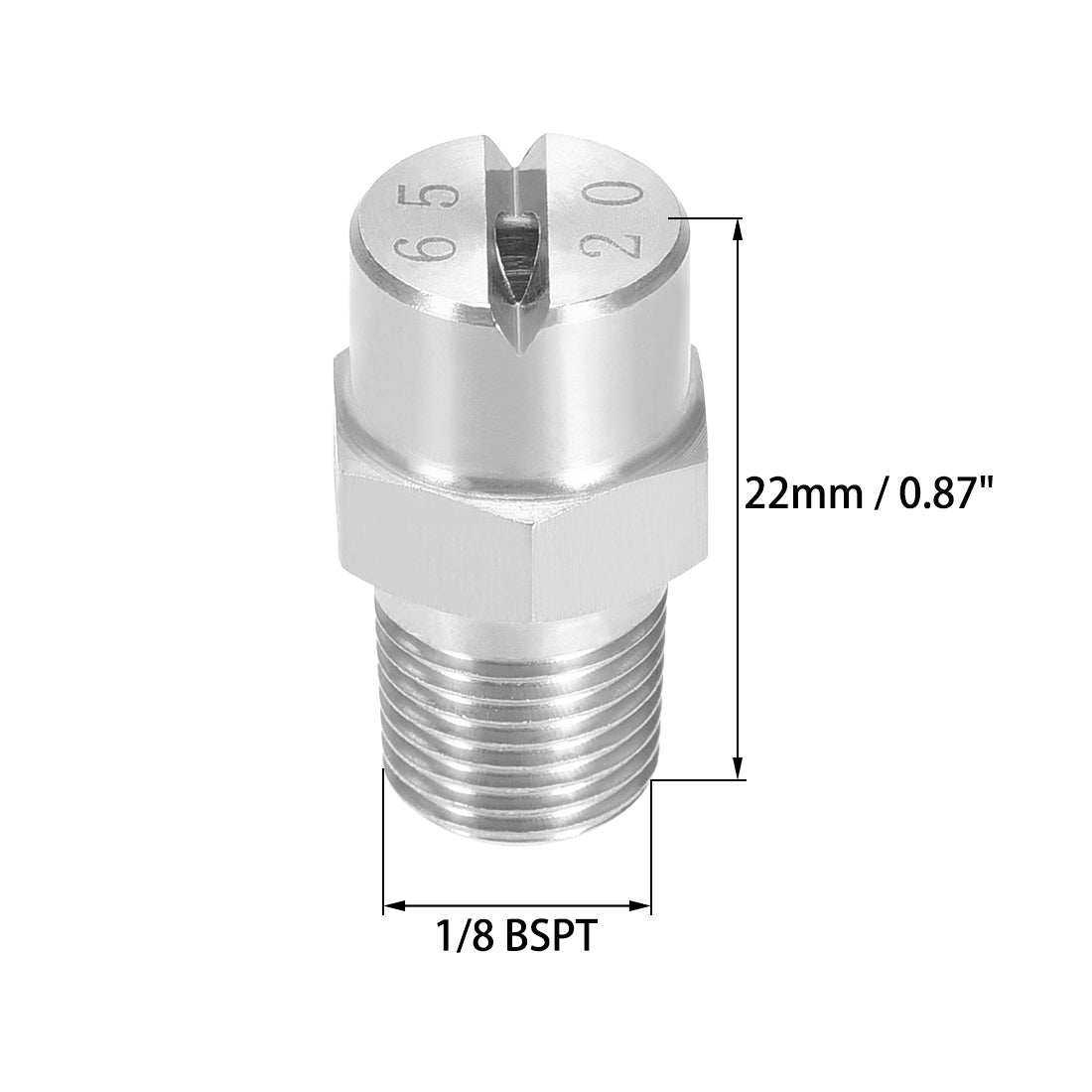 Harfington Flat Fan Spray Tip - 1/8BSPT Male Thread 304 Stainless Steel Nozzle - 65 Degree 2.8mm Orifice Diameter - 2 Pcs