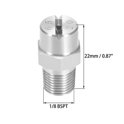 Harfington Flat Fan Spray Tip - 1/8BSPT Male Thread 304 Stainless Steel Nozzle - 65 Degree 2.8mm Orifice Diameter - 2 Pcs