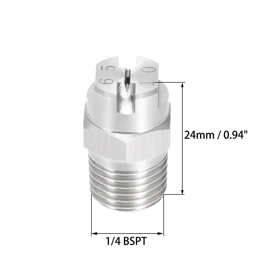 Harfington Flat Fan Spray Tip - 1/4BSPT Male Thread 304 Stainless Steel Nozzle - 65 Degree 2mm Orifice Diameter