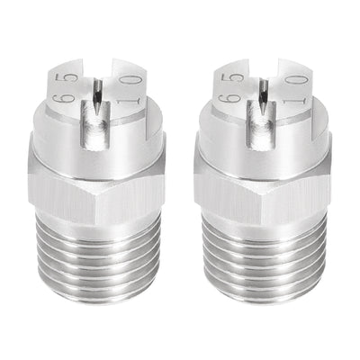 Harfington Flat Fan Spray Tip - 1/4BSPT Male Thread 304 Stainless Steel Nozzle - 65 Degree 2mm Orifice Diameter - 2 Pcs