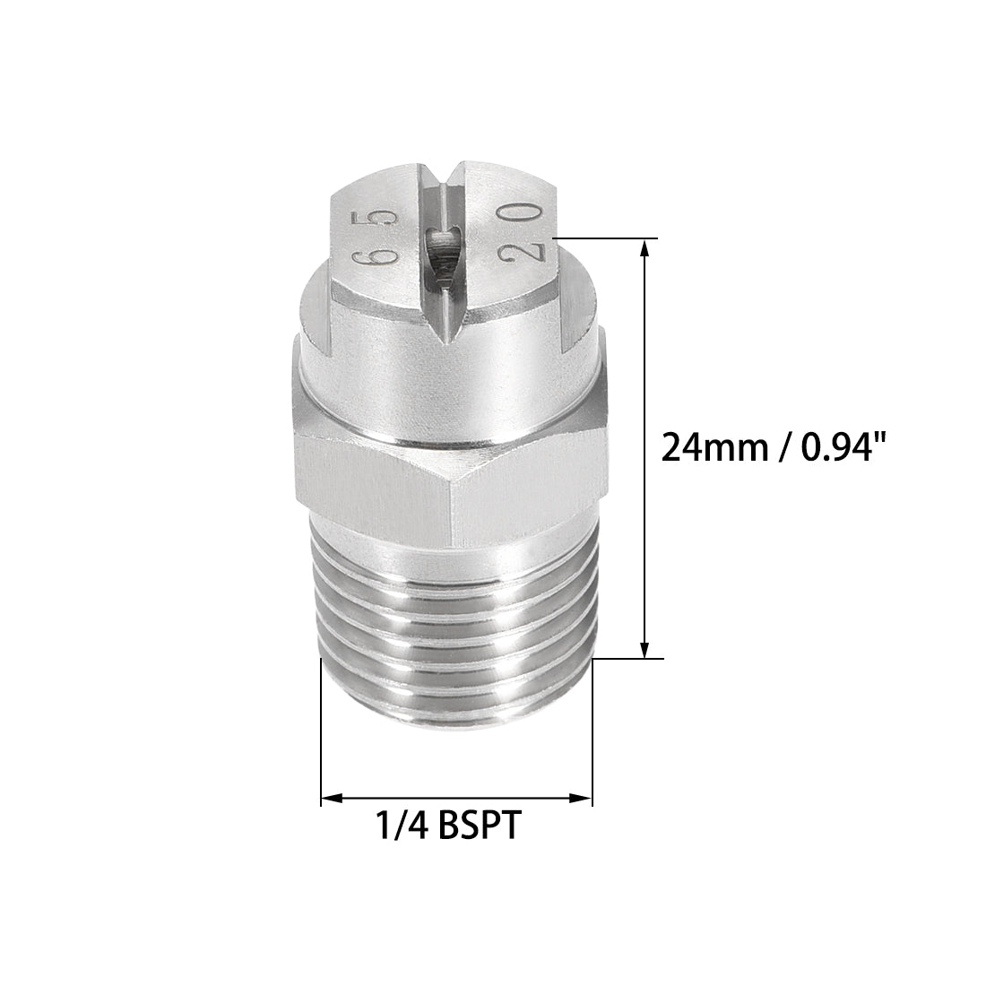 Harfington Flat Fan Spray Tip - 1/4BSPT Male Thread 304 Stainless Steel Nozzle - 65 Degree 2.8mm Orifice Diameter - 2 Pcs