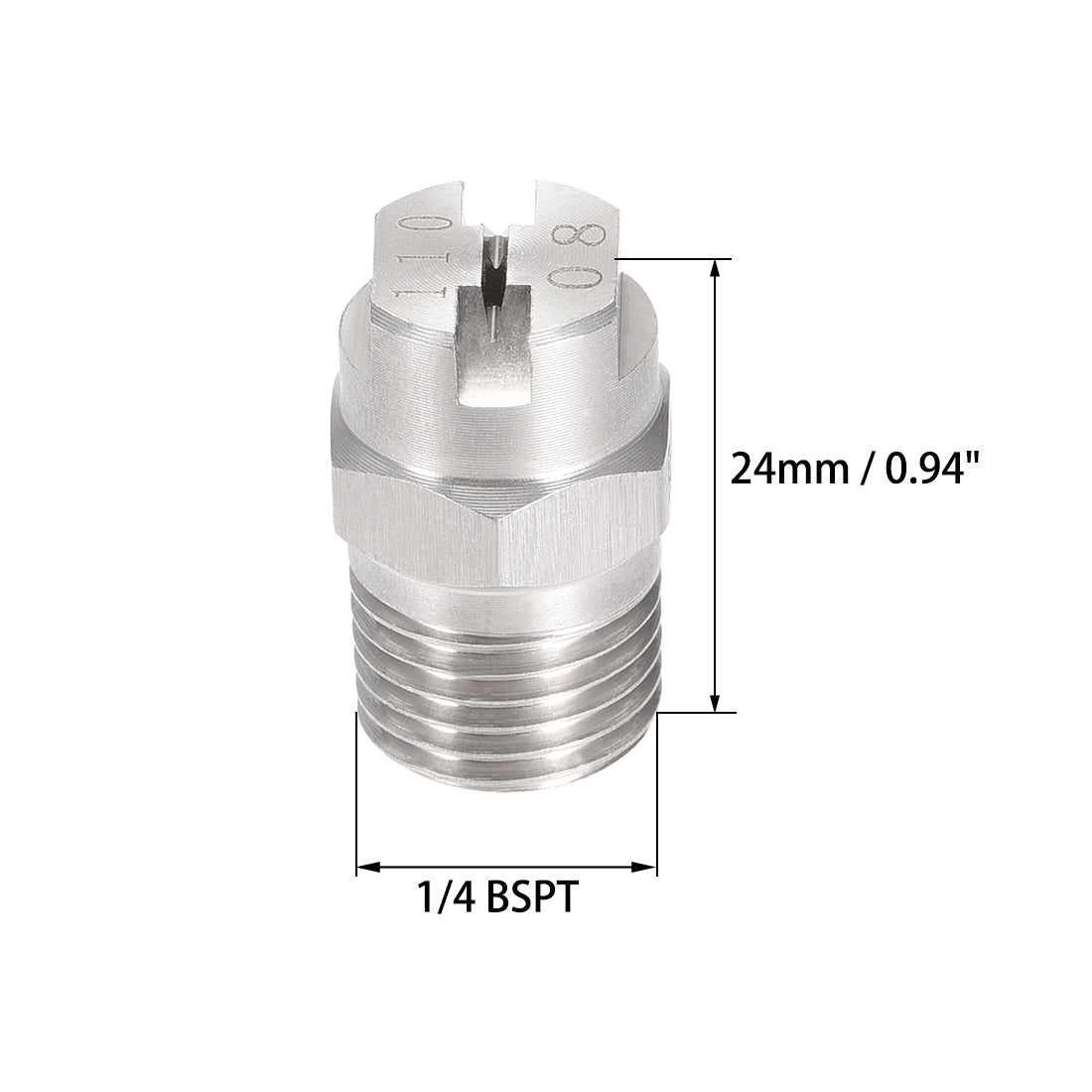Harfington Flat Fan Spray Tip - 1/4BSPT Male Thread 304 Stainless Steel Nozzle - 110 Degree 1.8mm Orifice Diameter