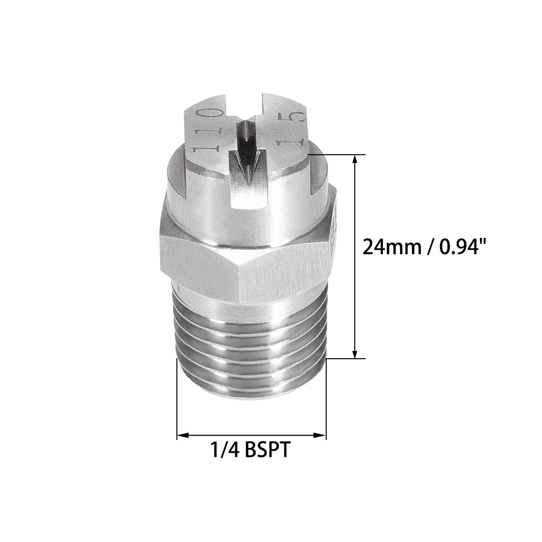 Harfington Flat Fan Spray Tip - 1/4BSPT Male Thread 304 Stainless Steel Nozzle - 110 Degree 2.4mm Orifice Diameter