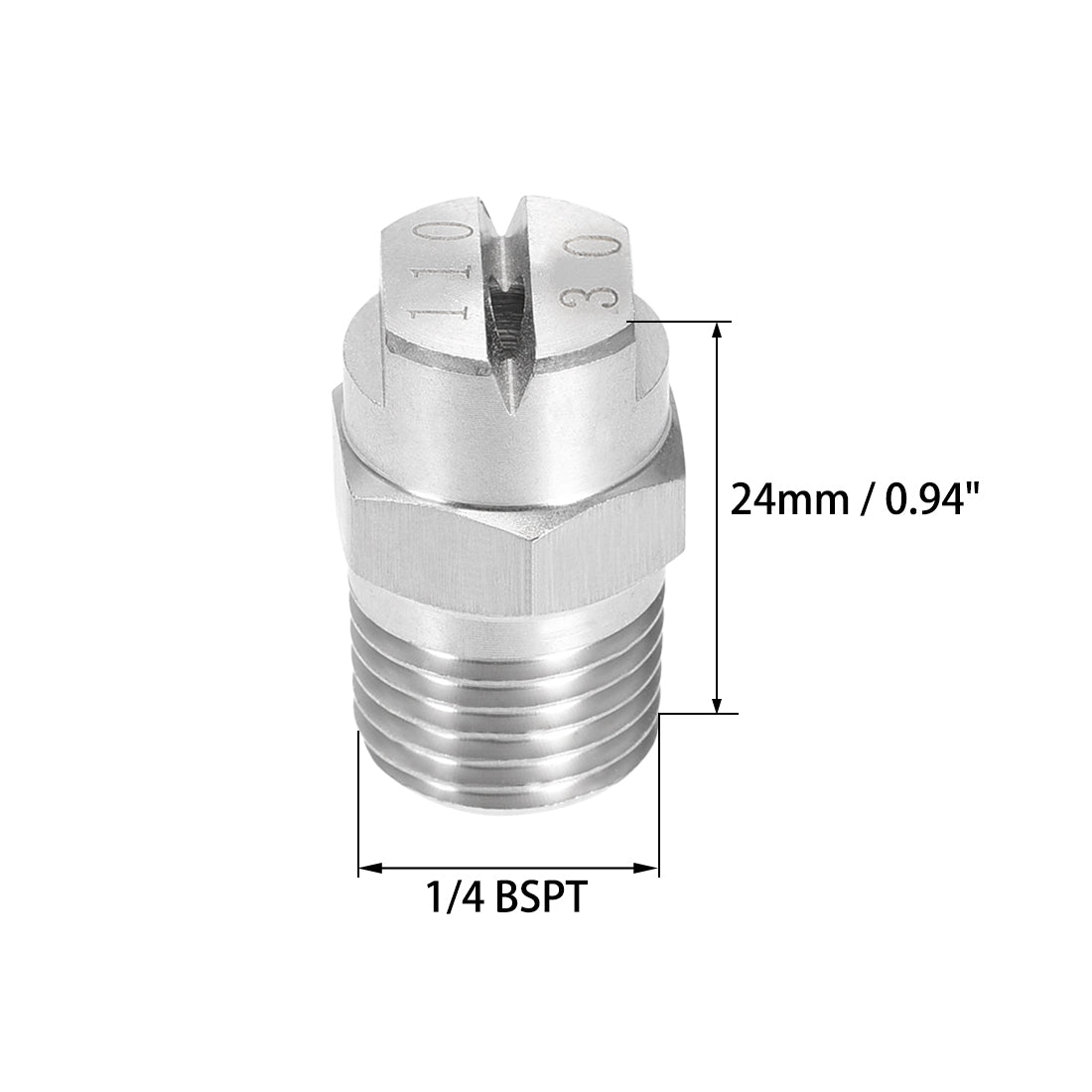 Harfington Flat Fan Spray Tip - 1/4BSPT Male Thread 304 Stainless Steel Nozzle - 110 Degree 3.6mm Orifice Diameter