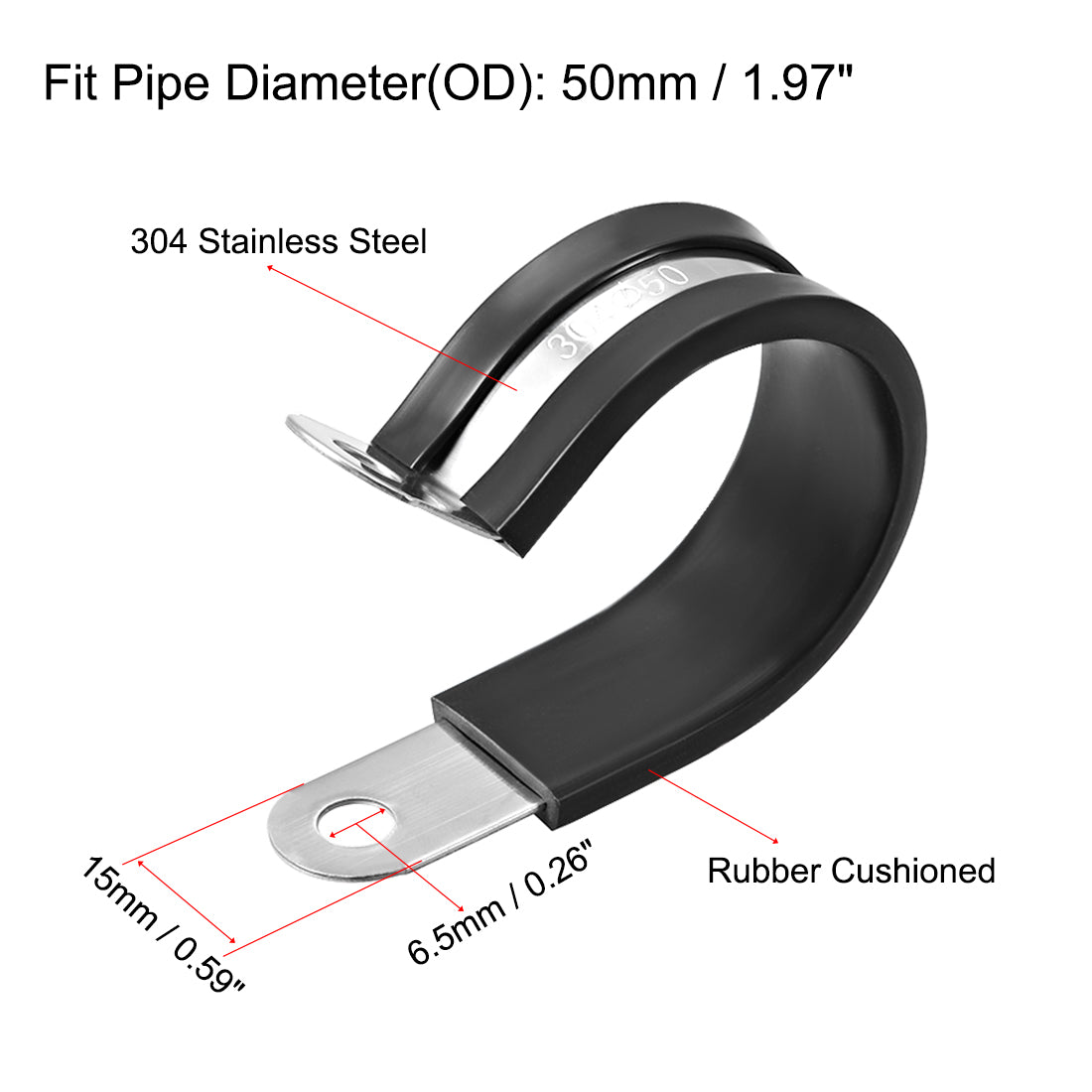Harfington Cable Clamp 304 Stainless Steel Rubber Cushioned Insulated Clamp R Shape Metal Clamp 8Pcs