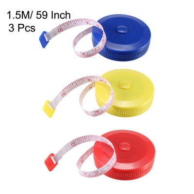 Harfington Cloth Tape Measure for Body 60 Inch Metric Inch Retractable Measuring Tape Soft Dual Sided for Tailor Sewing 1.5 Meter 3pcs Color Random