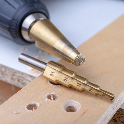 Harfington Titanium Step Drill Bits Set 2 Flutes Round Shank for Metal Wood Plastic