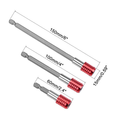 Harfington Extension Extend Socket Drill Bit Holder, Magnetic Hex Screwdriver Power Tools ,2.4/ 4/ 6-inch Length,1/4''-Hexagon Drill Red 3pcs