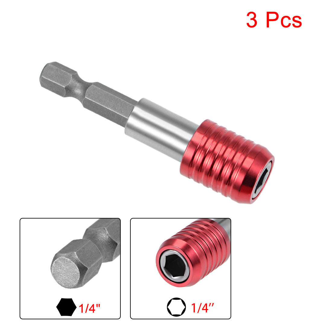Harfington Extension Extend Socket Drill Bit Holder, Magnetic Hex Screwdriver Power Tools ,2.4/ 4/ 6-inch Length,1/4''-Hexagon Drill Red 3pcs
