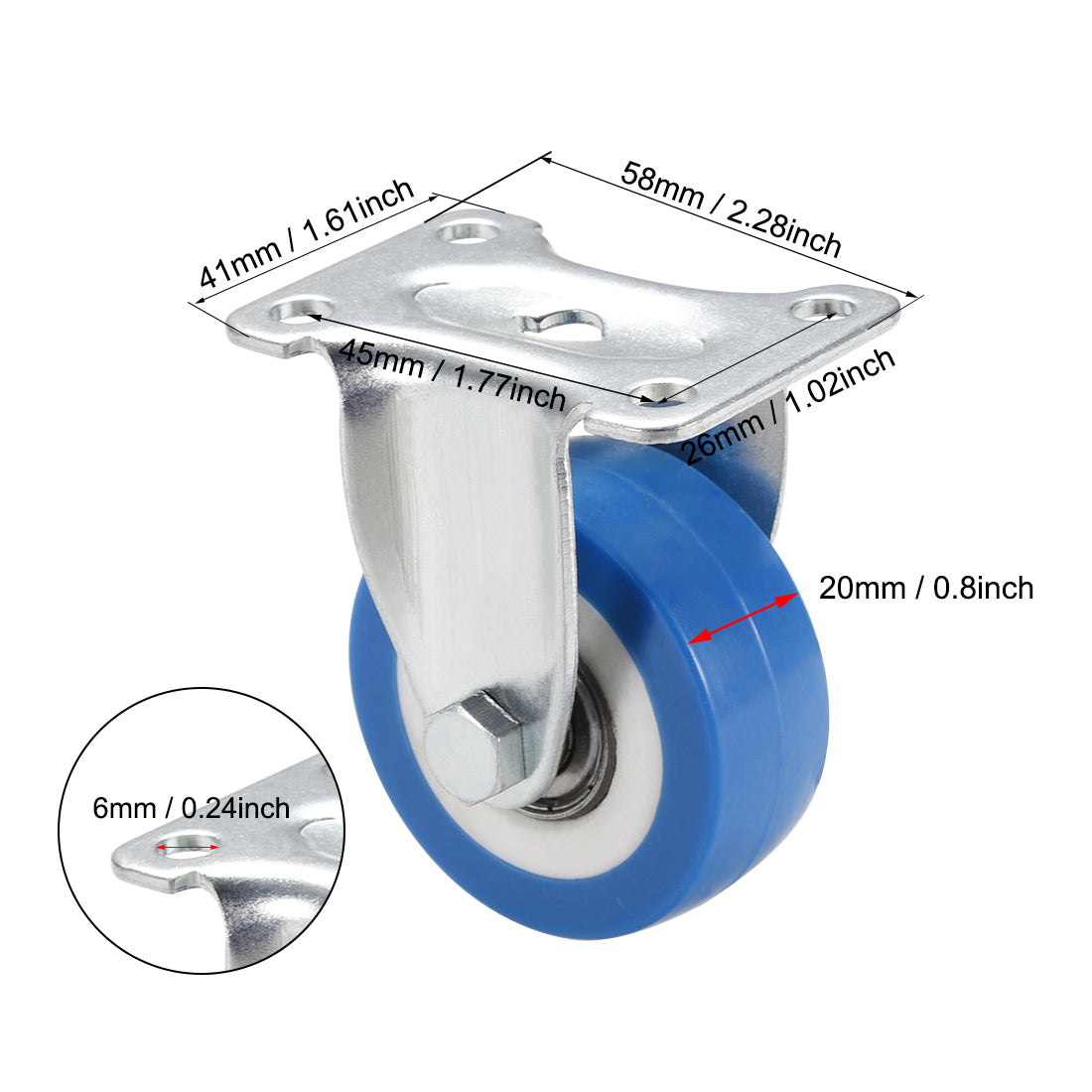 Harfington Fixed Caster Wheels 2 inch Dia PU Caster 360 Degree Rotate Top Plate 132lb Capacity , 2pcs