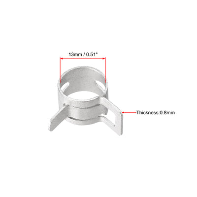 Harfington Steel Band Clamp 13mm for Fuel Line Silicone Hose Tube Spring Clips Clamp Silver Manganese Steel 20Pcs