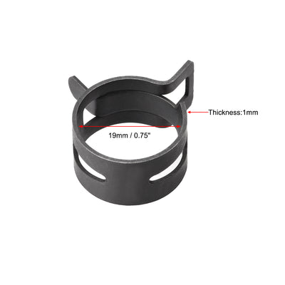 Harfington Steel Band Clamp 19mm for Fuel Line Silicone Hose Tube Spring Clips Clamp Black Manganese Steel 20Pcs