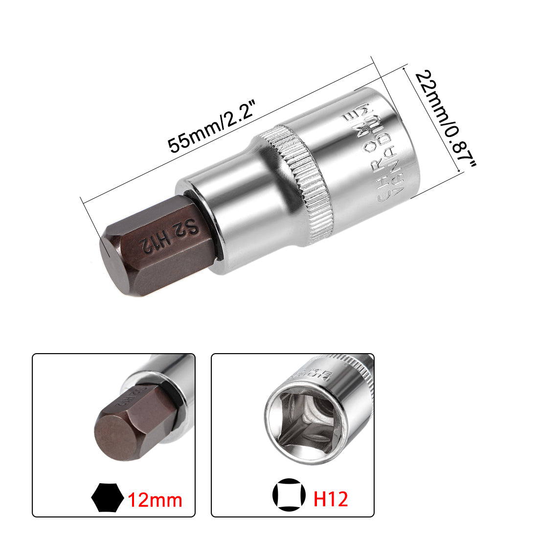 Harfington 55mm 1/2" Drive Hex S2 CR-V Steel Bits Sockets