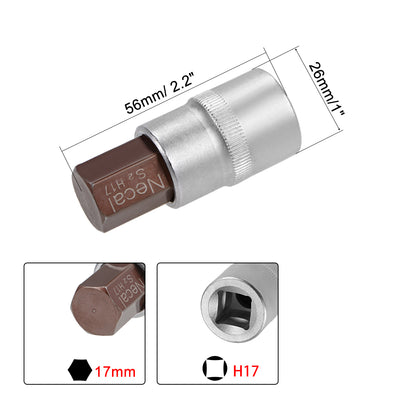 Harfington 1/2" Drive x H17 (17mm) Hex Bit Socket, S2 Steel Bits, CR-V Sockets 56mm Length (For Hand Use Only)