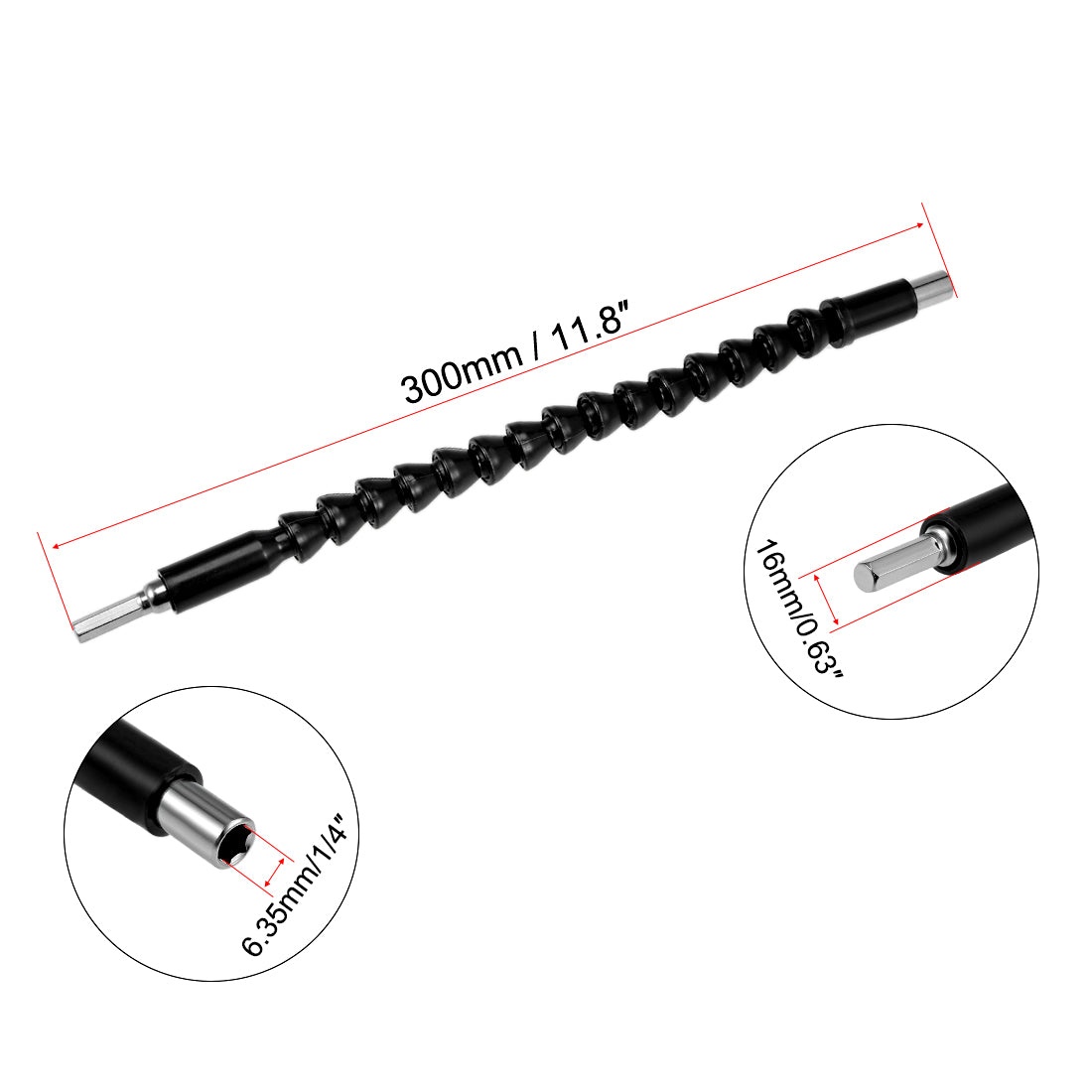 Harfington Flexible Extension Screwdriver Bit Holder, Magnetic Hex Shaft Screw Drill Connection Tip ,11.8 inch Flex Shaft,1/4''-Hexagon Drill Black