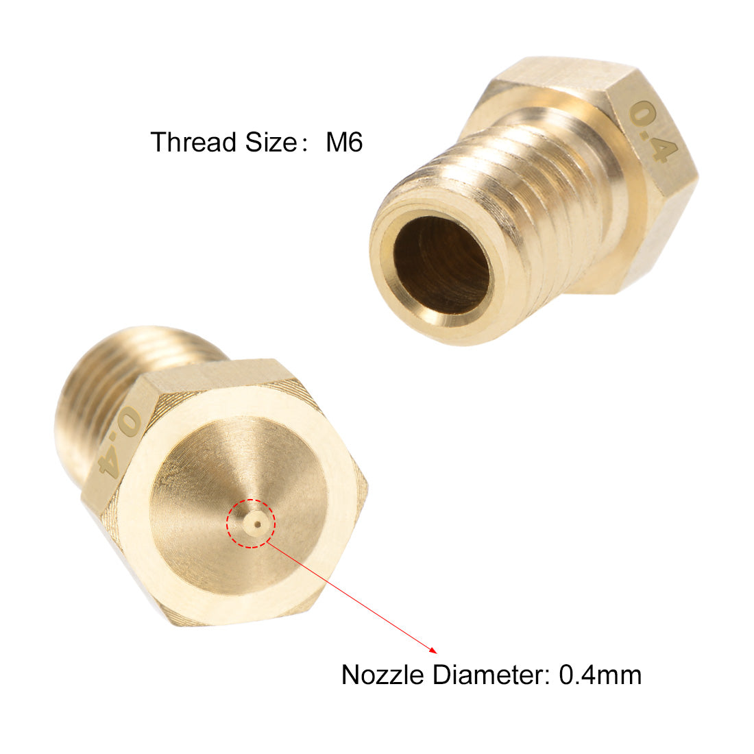 Harfington 0.4mm 3D Printer Nozzle Head M6 for V5 V6 3mm Extruder Print, Brass 4pcs
