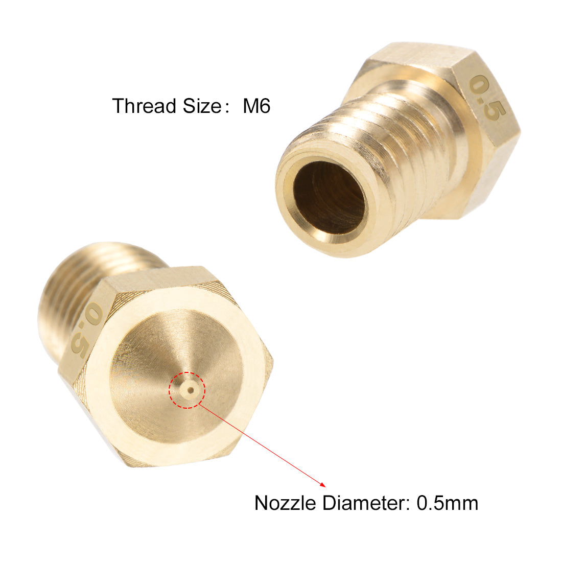 Harfington 0.5mm 3D Printer Nozzle Head M6 Thread Replacement for V5 V6 3mm Extruder Print, Brass 4pcs