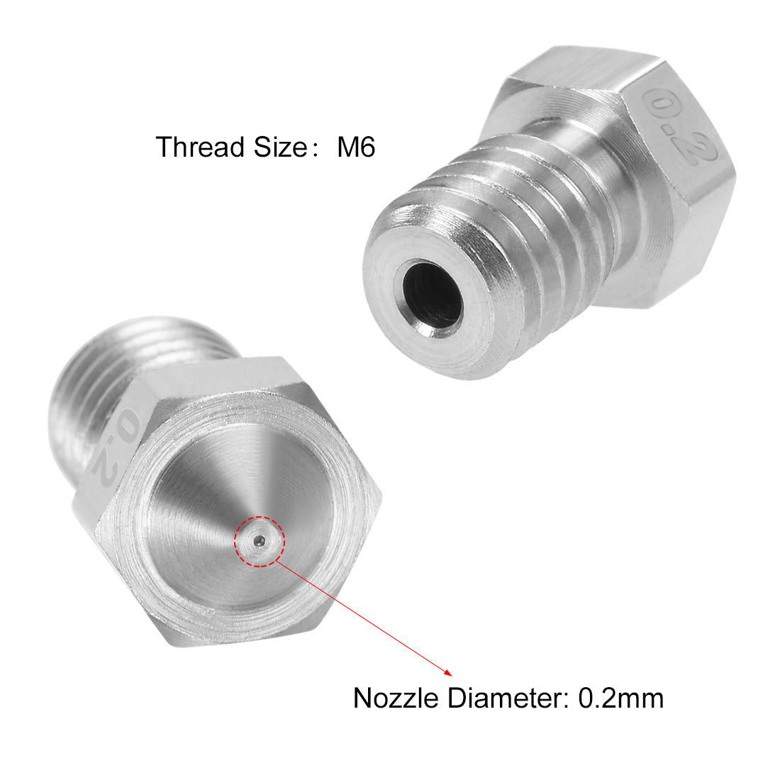 Harfington 0.2mm 3D Printer Nozzle Head M6 for V5 V6 1.75mm Extruder Print, 2pcs