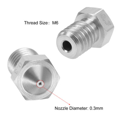 Harfington 0.3mm 3D Printer Nozzle Head M6 for V5 V6 1.75mm Extruder Print 2pcs