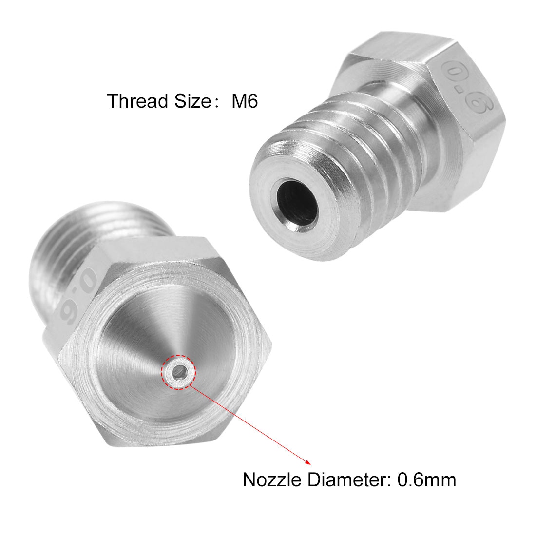 Harfington 0.6mm 3D Printer Nozzle Head M6 for 1.75mm Extruder Print 2pcs