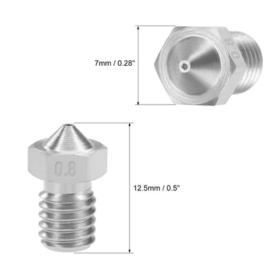 Harfington 0.8mm 3D Printer Nozzle Head M6 Thread Replacement for V5 V6 3mm Extruder Print, Stainless Steel 2pcs