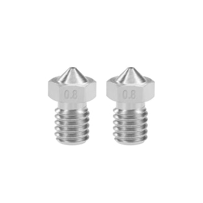 Harfington 0.8mm 3D Printer Nozzle Head M6 Thread Replacement for V5 V6 3mm Extruder Print, Stainless Steel 2pcs