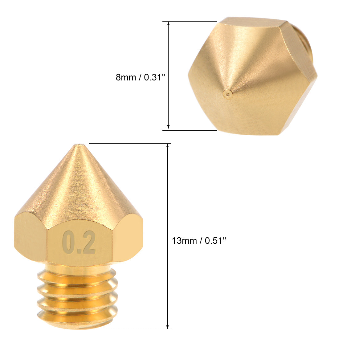 Harfington 0.2mm 3D Printer Nozzle Head M6 for MK8 1.75mm Extruder Print, Brass 2pcs
