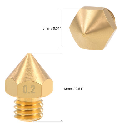 Harfington 0.2mm 3D Printer Nozzle Head M6 for MK8 1.75mm Extruder Print, Brass 2pcs