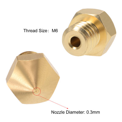 Harfington 0.3mm 3D Printer Nozzle Head M6 for MK8 1.75mm Extruder Print, Brass 2pcs