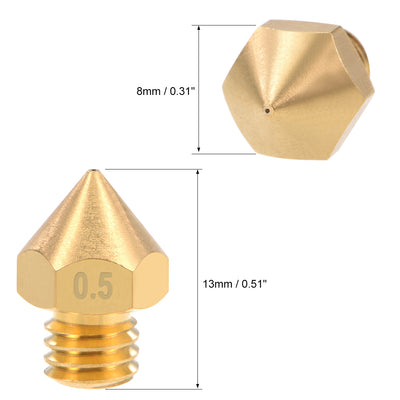 Harfington 0.5mm 3D Printer Nozzles Head M6 for MK8 1.75mm Extruder Print, Brass 2pcs