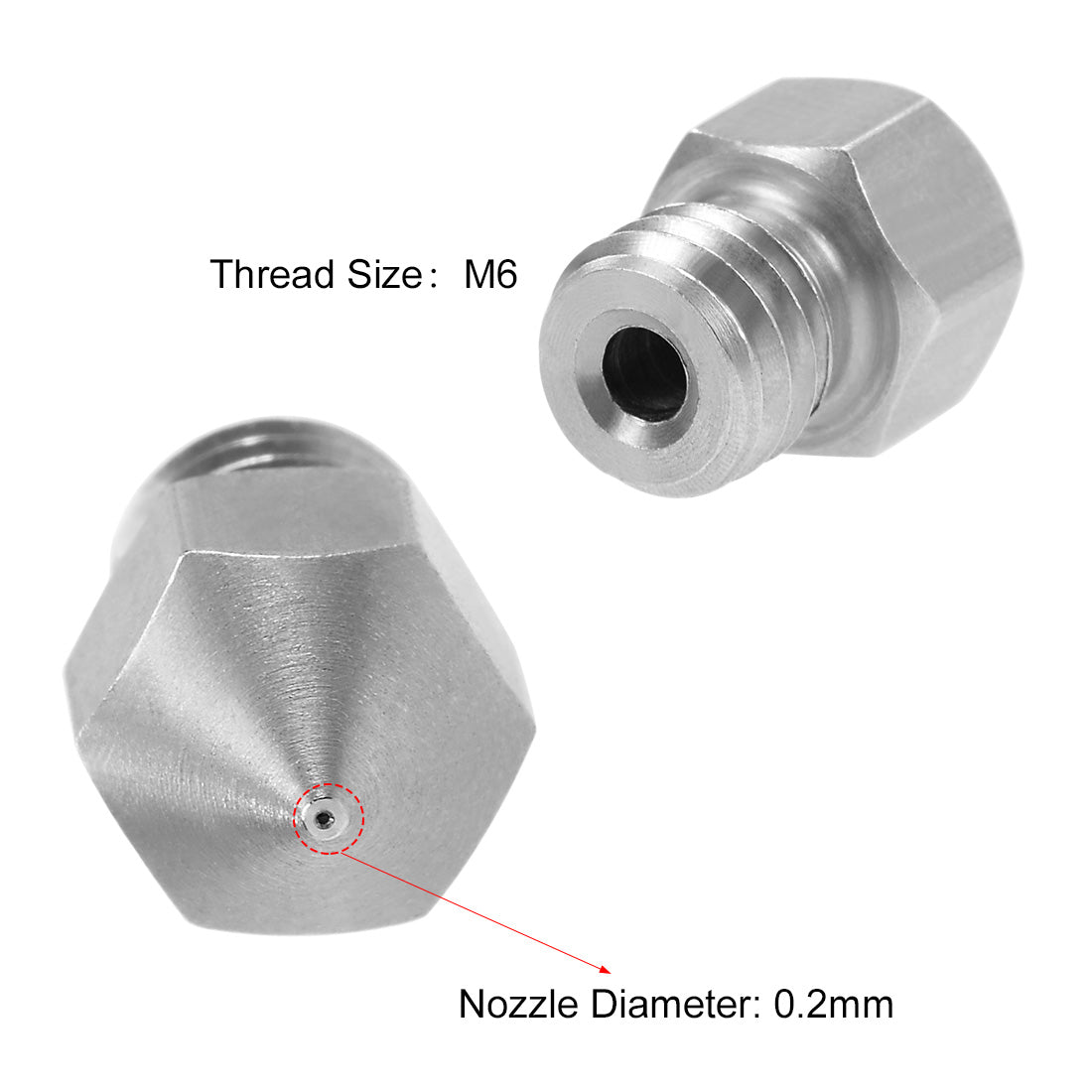 Harfington 0.2mm 3D Printer Nozzle Head M6 for MK8 1.75mm, Stainless Steel 4pcs