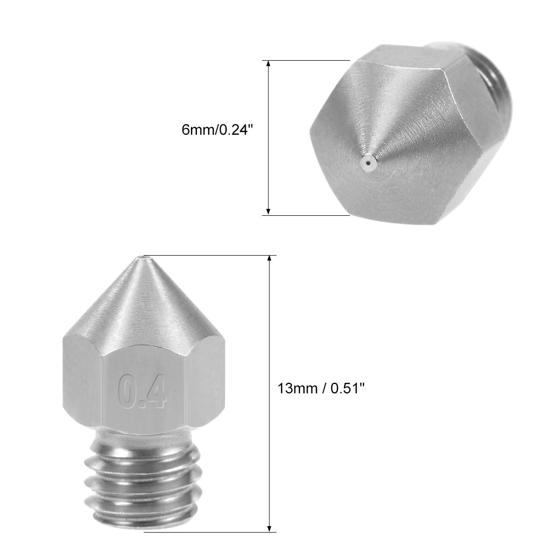 Harfington 0.4mm 3D Printer Nozzle Head M6 for MK8 1.75mm, Stainless Steel 4pcs