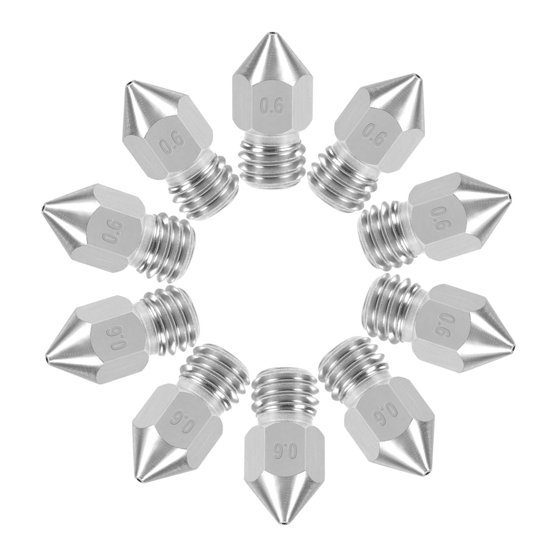 Harfington 0.6mm 3D Printer Nozzles Head M6 for MK8 1.75mm, Stainless Steel 10pcs