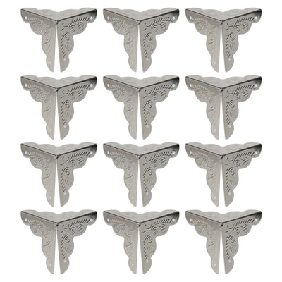Harfington 12pcs Box Corner Protectors Vintage Silver Tone Triangle Frame Box Protectors