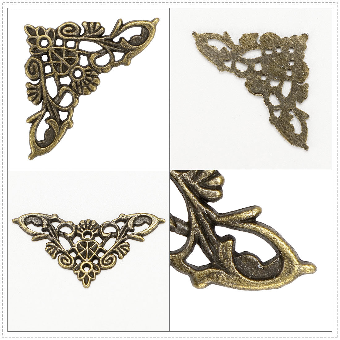 Harfington 16pcs Box Corners Protectors Vintage Bronze Tone Edge Covers Box Corners Decor