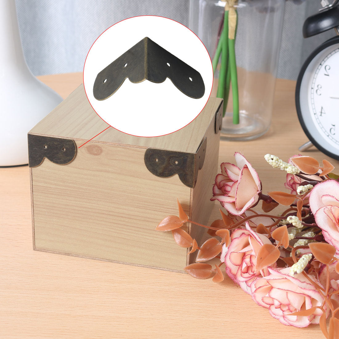 Harfington 16pcs Box Corner Protectors Bronze Tone Guard Edge Cover Desk Box Corner Decor