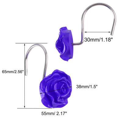 Harfington 12pcs Resin Flower Shower Curtain Hook Rolling Hooks Rings Bathroom Decorative