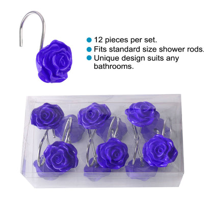 Harfington 12pcs Resin Flower Shower Curtain Hook Rolling Hooks Rings Bathroom Decorative