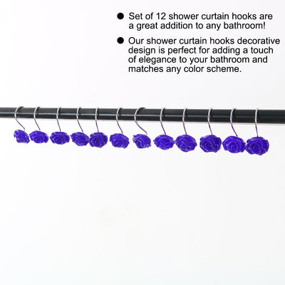 Harfington 12pcs Resin Flower Shower Curtain Hook Rolling Hooks Rings Bathroom Decorative