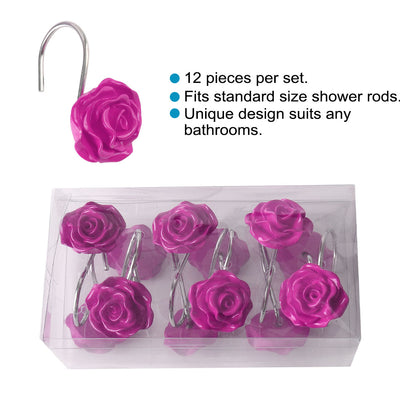 Harfington 12pcs Resin Flower Shower Curtain Hook Rolling Hooks Rings Bathroom Decorative