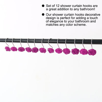 Harfington 12pcs Resin Flower Shower Curtain Hook Rolling Hooks Rings Bathroom Decorative