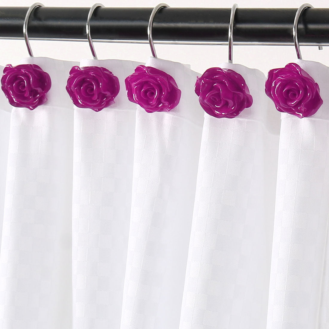Harfington 12pcs Resin Flower Shower Curtain Hook Rolling Hooks Rings Bathroom Decorative