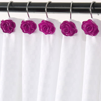 Harfington 12pcs Resin Flower Shower Curtain Hook Rolling Hooks Rings Bathroom Decorative