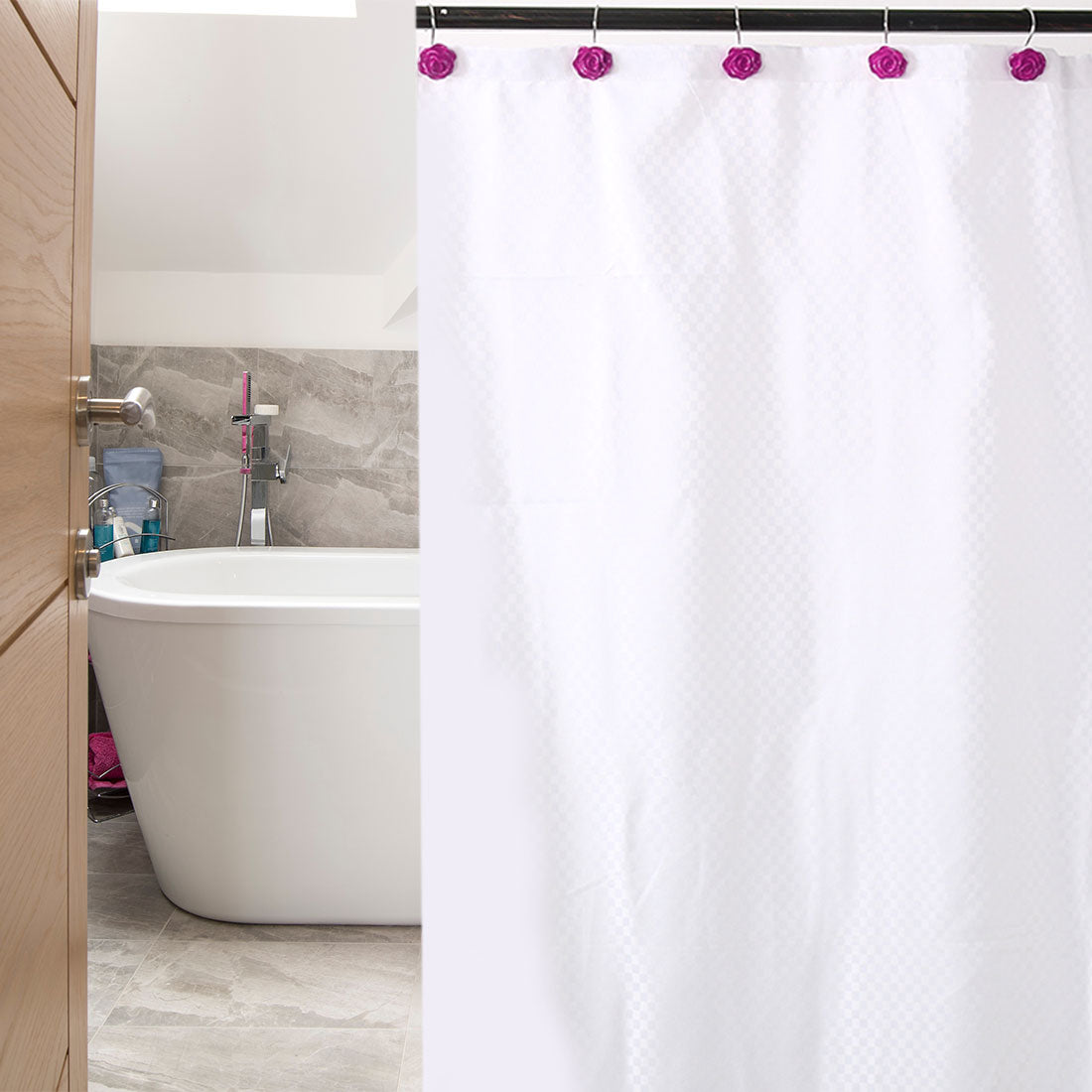 Harfington 12pcs Resin Flower Shower Curtain Hook Rolling Hooks Rings Bathroom Decorative