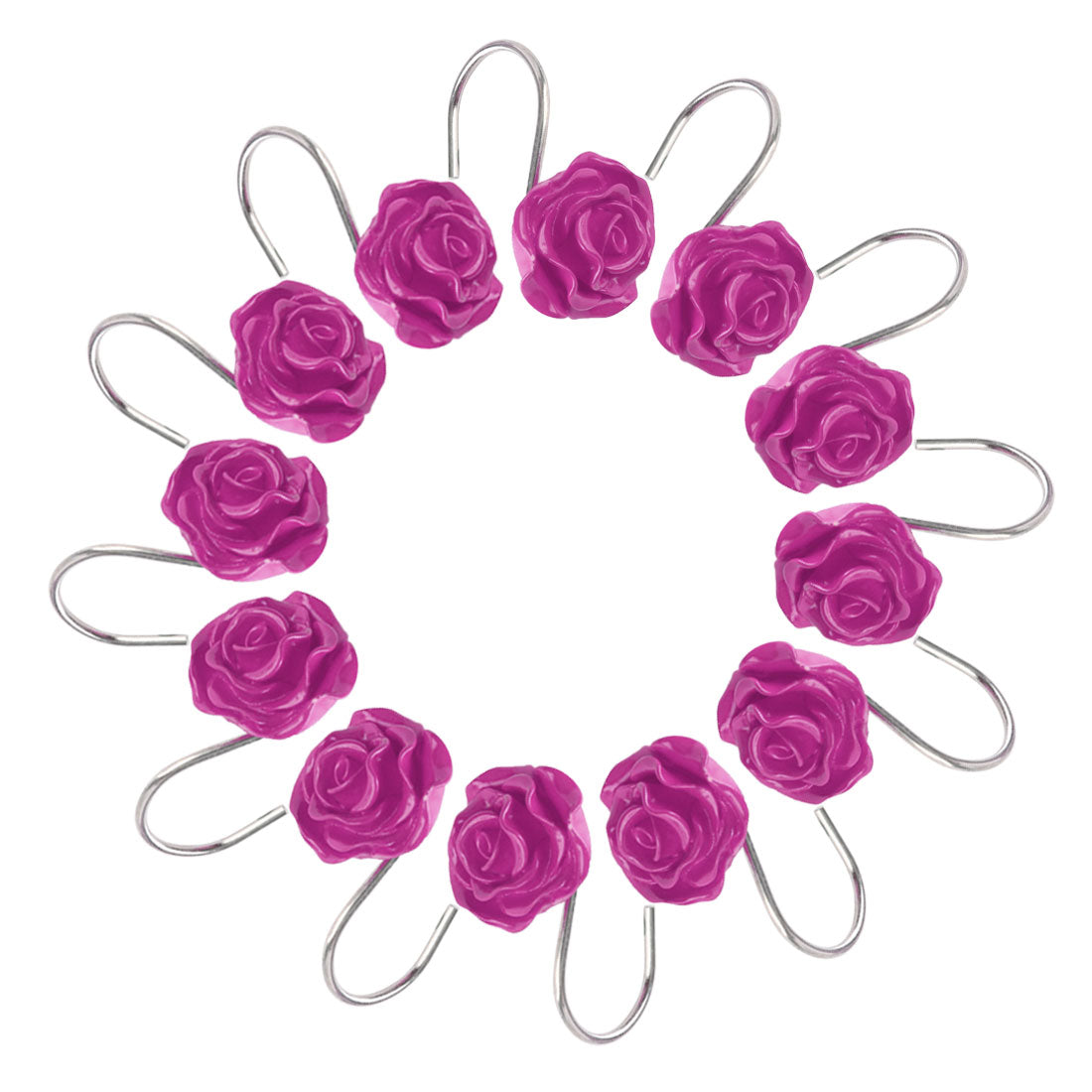 Harfington 12pcs Resin Flower Shower Curtain Hook Rolling Hooks Rings Bathroom Decorative